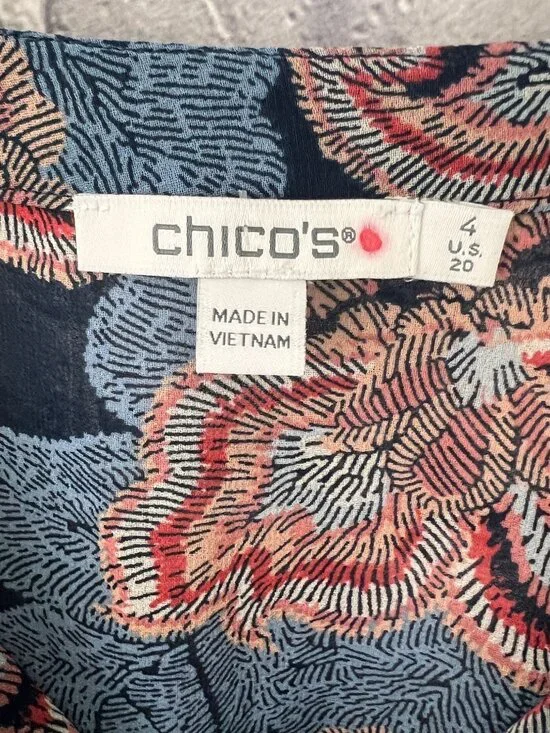 Chico’s NWT Size 4 US 20 Blue Floral Ruffle Front Blouse Long Sleeve Boho Top - Picture 11 of 12